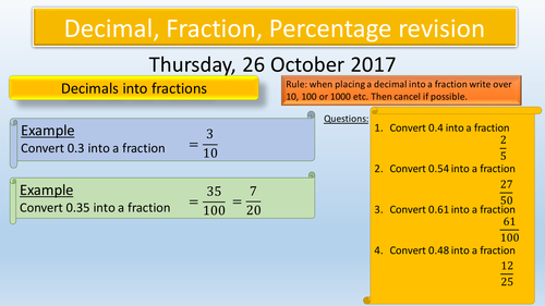 Decimal, Fraction & percentage conversions