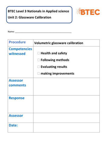 (NEW) BTEC L3 Nationals in applied science unit 2: learning aim A - Lesson 2 - glassware calibration