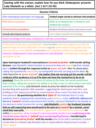 Model exemplar Lady Macbeth essay