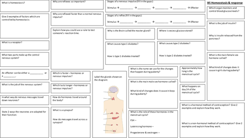 AQA B5 Homeostasis & Response revision broadsheets