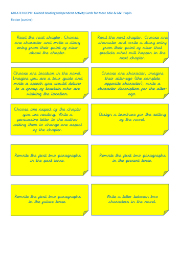 Year 4/5/6 Greater Depth Independent Reading Cards