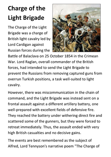 Charge of the Light Brigade Handout | Teaching Resources