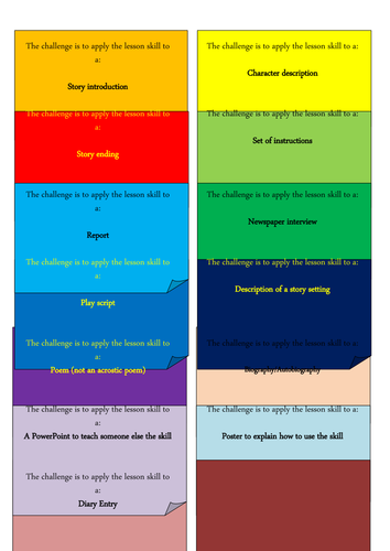 Mastery Challenges for English Lessons