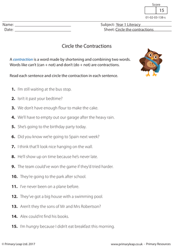 Circle the Contractions - English Resource