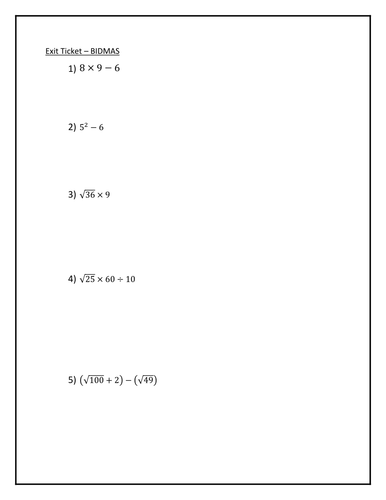 Exit Ticket  - BIDMAS