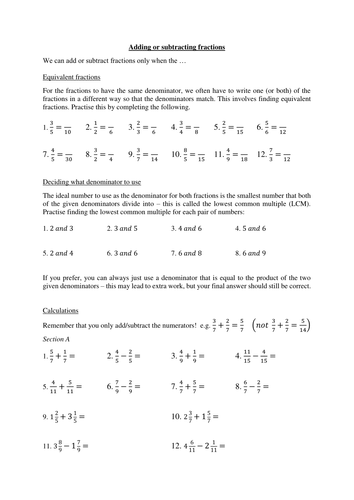 Calculations with fractions (all 4 operations)