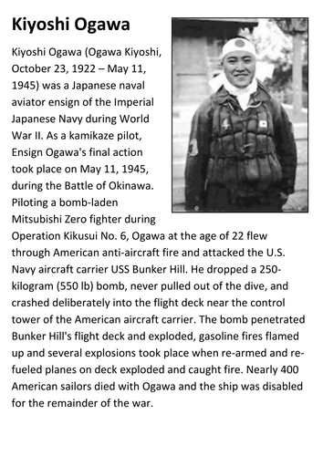 Kiyoshi Ogawa Kamikaze Letter Handout