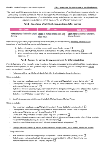 Nutrition - LO2 Checklist