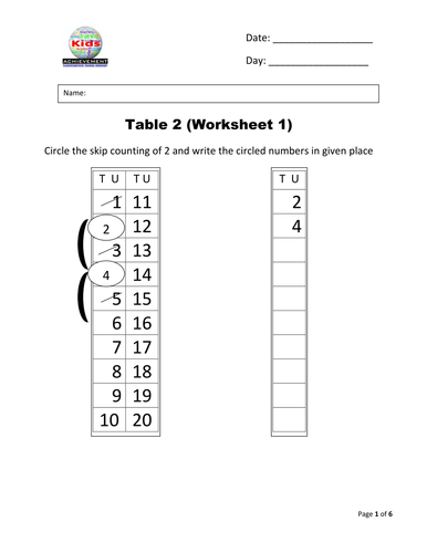 wrksheets for 2 times table