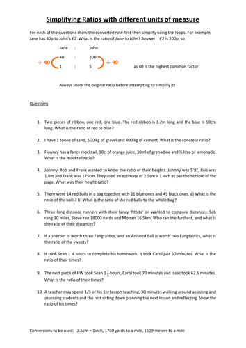 Simplifying Ratios with different units of measure