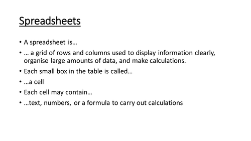 Spreadsheets Fact Sheet