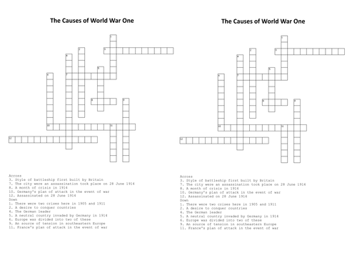 AQA GCSE History 9-1 Causes of World War One Crossword