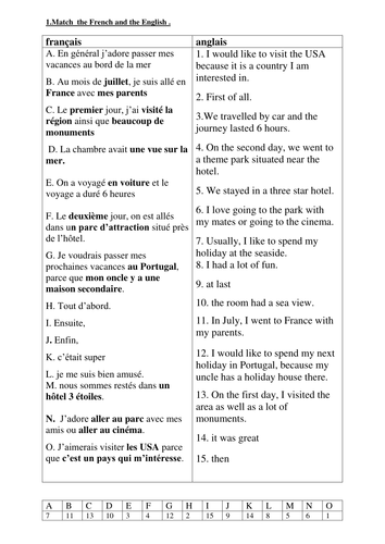 holiday matching exercise