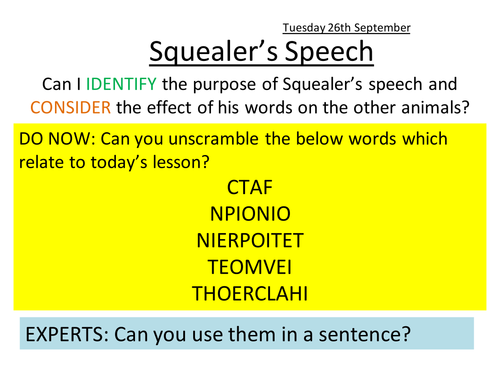 Analysis of Squealer's first speech in Animal Farm