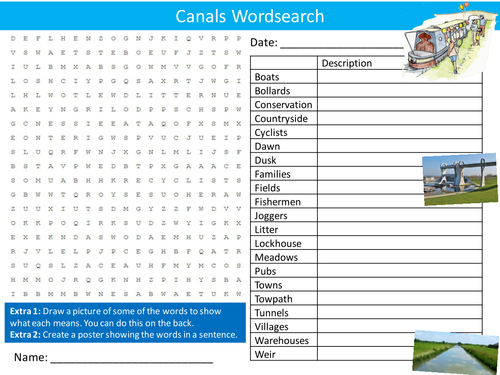 Canals Wordsearch Waterways Starter Settler Activity Homework Cover Lesson