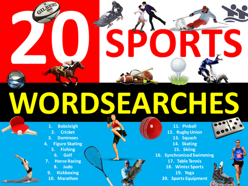 20 x Sports Wordsearches PE Fitness Health Starter Settler Activity Homework Cover Wordsearch