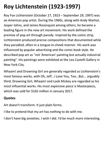 Roy Lichtenstein Handout