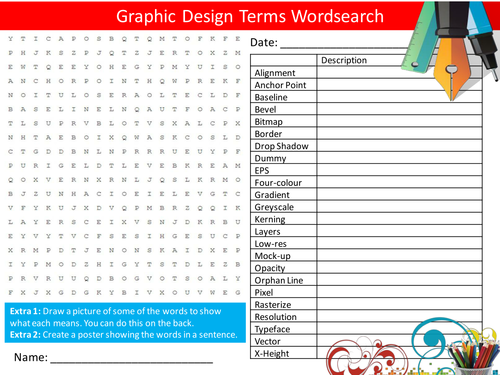 Graphic Design Terms Wordsearch Technology Starter Settler Activity Homework Cover Lesson