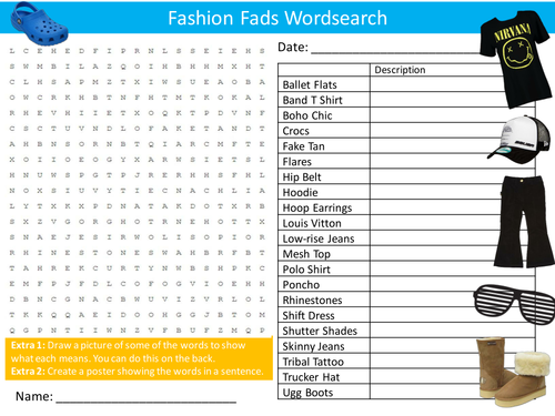 Fashion Fads Wordsearch Textiles Design Technology Starter Settler Activity Homework Cover Lesson