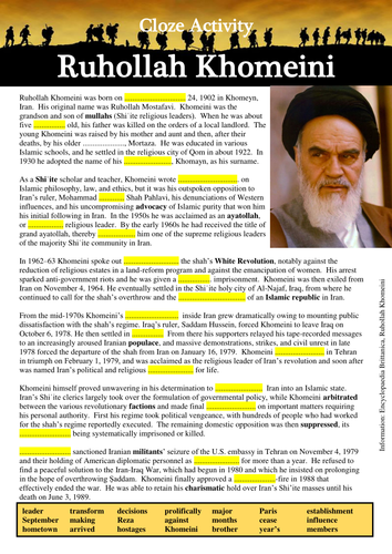 3 Cloze Activities: Iran 1953-1989