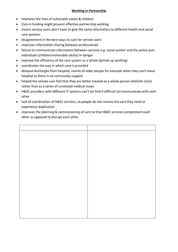 Working in Partnership & the Holistic Approach (Health and Social Care Unit 2)