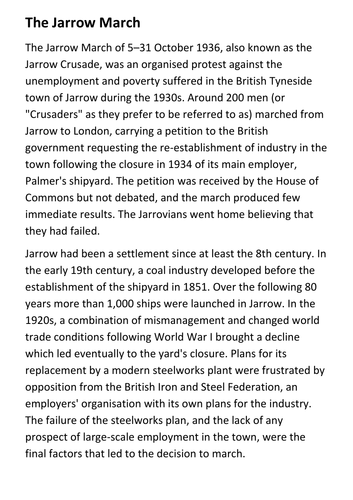 The Jarrow March Handout