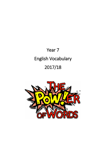 Vocabulary booklet with ten weekly words, alongside their definitions and examples of use
