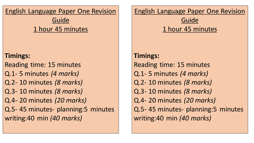 AQA English Language Paper 1 Q.1-5 flip revision guide with exemplars