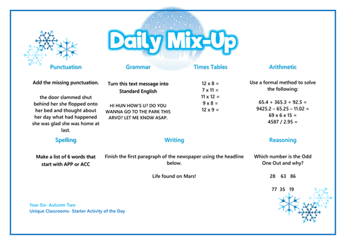 SODA YEAR 6 STARTER OF THE DAY ACTIVITIES (OVER 200)