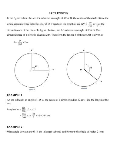 Arc lengths and area of sectors. | Teaching Resources