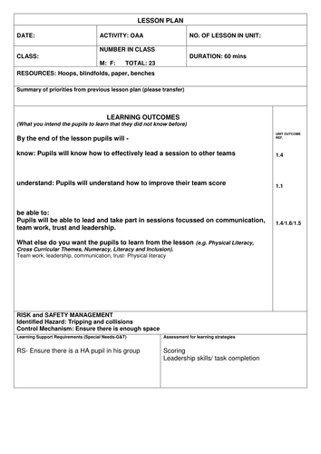 OAA leadership challenge (Sport Ed variation)