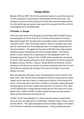 AQA A level modern Britain, Blair's foreign policy