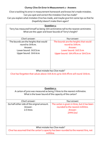 Clumsy Clive On Error In Measurement (Bounds) 2
