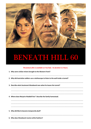 Beneath Hill 60 worksheet