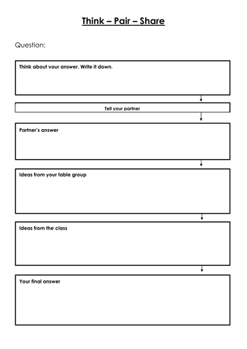 A think pair share worksheet teaching resources