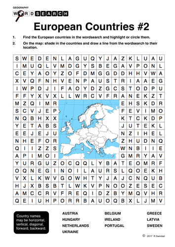 european countries wordsearch and mapping exercise 2 teaching resources