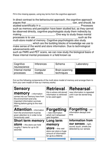 Cognitive approach worksheet | Teaching Resources