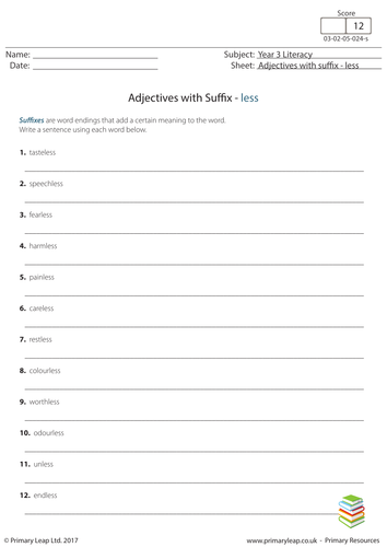 English Worksheet: Adjectives with Suffix - less