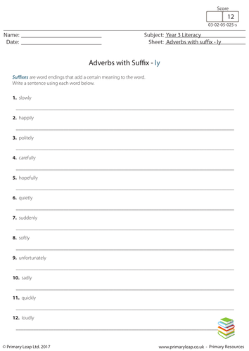 English Worksheet Adverbs With Suffix Ly