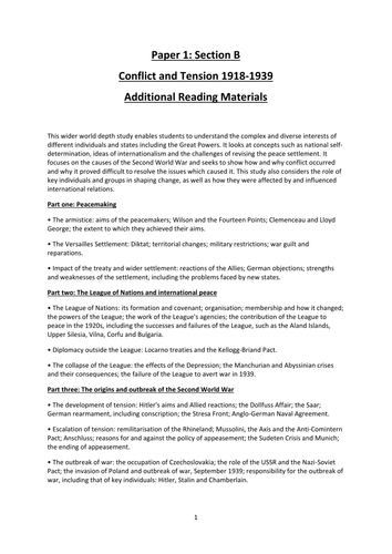 Conflict 1918-1939 Revision Guide and Additional Reading Materials
