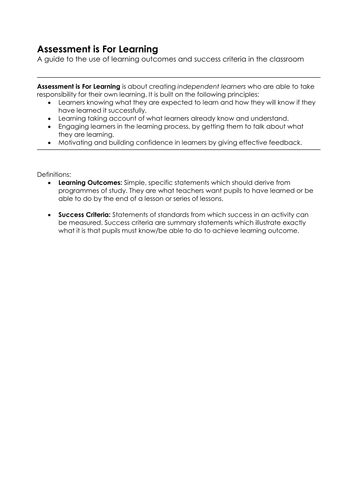 Learning Outcomes and Success Criteria - a guide