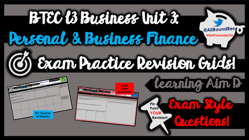 BTEC L3 Business: Unit 3 - Learning Aim D Exam Revision Grid Sheets!