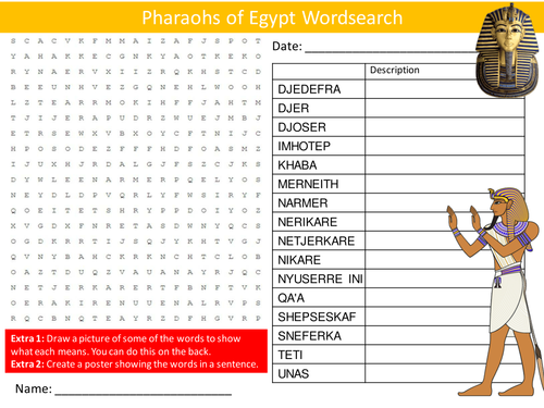 Egyptian Pharaohs Wordsearch Egypt Pharoahs Starter Settler Activity Homework Cover Lesson