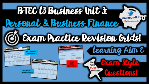 BTEC L3 Business: Unit 3 - Learning Aim E Exam Revision Grid Sheets!