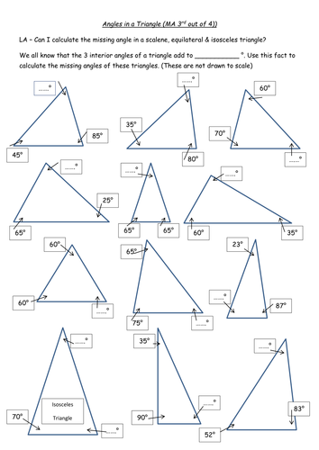 Angles in a triangle differentiated 4 ways with answers by rich4ruth