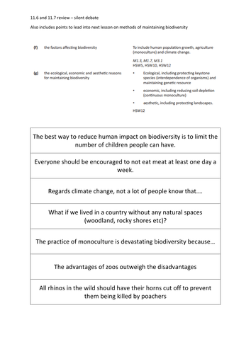 OCR AS Biology silent debate on biodiversity