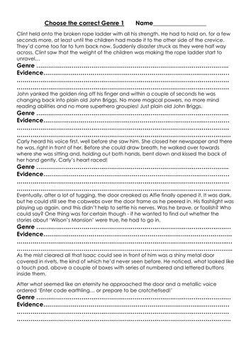 Narrative story start activity - Choose the correct genre
