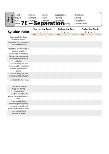 KS3 Topic Sheets Edexcel year 7 chemistry