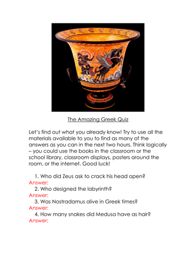 The Amazing Ancient Greek Quiz - an ideal start or end point for an exciting topic on Ancient Greece