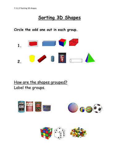 Y1 2D and 3D shape sorting activities to accompany White Rose Small Steps